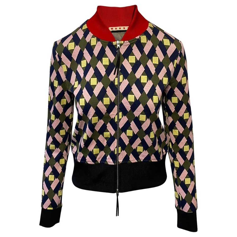 MARNI Colorful Geometric Design Fitted Long Sleeve Bomber Jacket